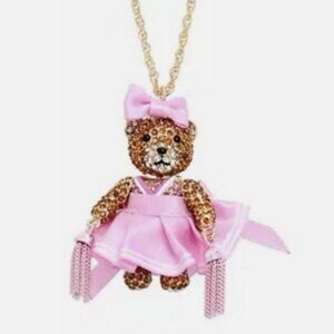 Betsey Johnson Cheerleader Bear Pendant Necklace Pink NWT